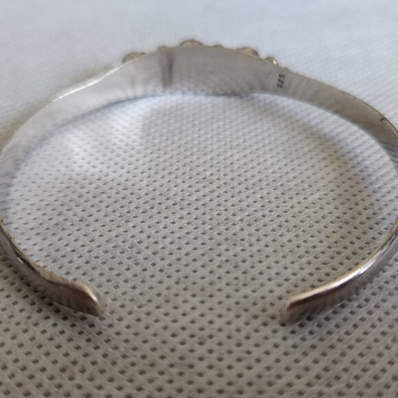 VINTAGE 925 SILVER CUFF BRACELET WITH LIGHT BLUE STONES TOPAZ? - Picture 4 of 8